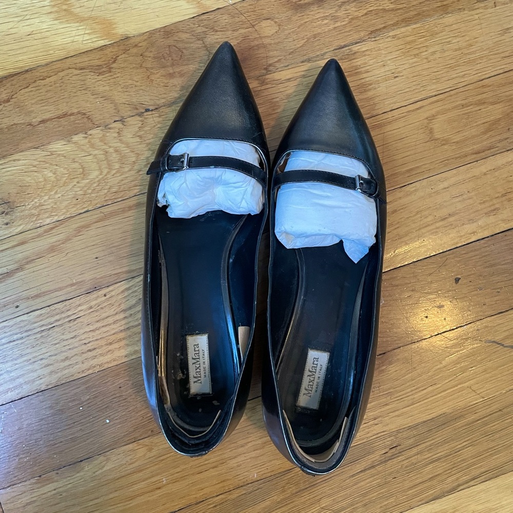 Max Mara metallic green flats